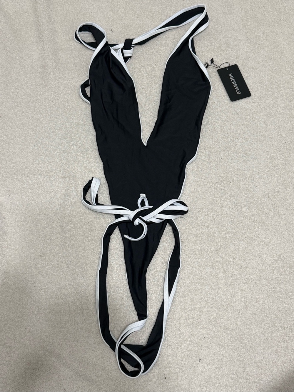 Sheerflo Black One-Piece Plunge Swimsuit with White Trim
